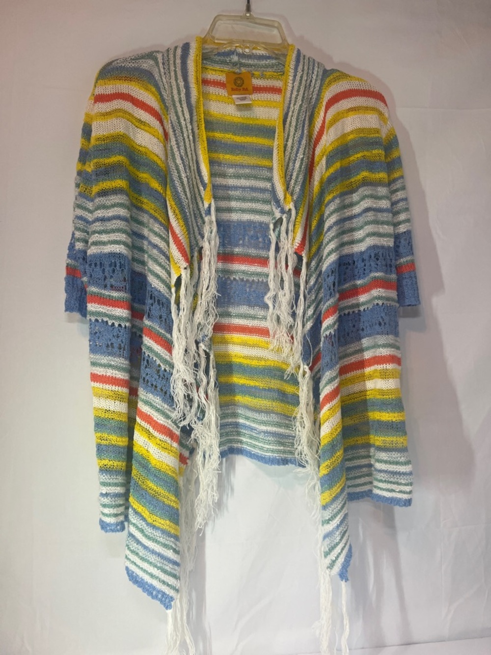 Ruby Rd. Multi-Color Striped Open-Front Fringe Sweater Poncho